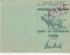 Automobile Club Ardennais - Carte De Sociétaire 1965 - Cartes De Membre