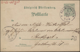 Postkarte P 37 Ziffer Mit DV 4 5 98, ELLWANGEN 6.11.1898 Nach STUTTGART 7.11. - Postwaardestukken