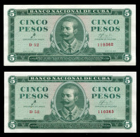 CUBA 5 PESOS 1961 FIRMA DEL CHE UNC-SC PAREJA CORRELATIVA - Cuba