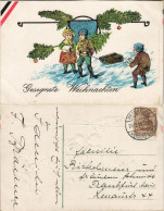 Glückwunsch Weihnachten - Kinder Mit Schlitten Patriotika Künstlerkarte 1915 - Autres & Non Classés