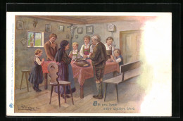 Künstler-AK E. Döcker: Familie Betet Beim Abendessen  - Doecker, E.
