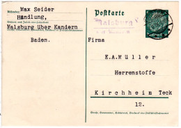 DR 1936, Landpost Stpl. MALSBURG über Kandern Auf 6 Pf. Ganzsache - Covers & Documents