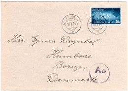 Norwegen 1944, 40 öre Nordseeflug Auf Zensur Brief V. Reena N. Dänemark - Lettres & Documents