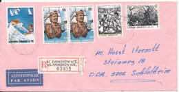 Greece Registered Cover Sent Air Mail To Germany DDR 1985 Topic Stamps - Storia Postale