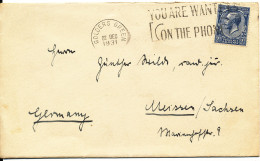 Great Britain Cover Sent To Germany Golders Green 22-12-1931 Single Franked You Are Wanted On The Phone - Covers & Documents