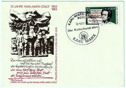 GDR 30 Years Of Karl Marx City (today Chemnitz) Postcard With Stamp Karl Marx Year 1983 With Special Date Seal. - Postkarten - Gebraucht