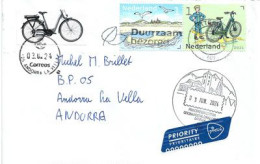 Nice Letter 2024 From Netherlands (the Dutch Cycling Lifestyle) With Illustrated Arrival Postmarks Andorra. - Lettres & Documents