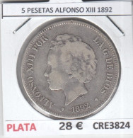 CRE3824 MONEDA ESPAÑA 5 PESETAS ALFONSO XIII 1892  PLATA BC - Autres & Non Classés