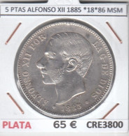 CRE3800 MONEDA ESPAÑA 5 PESETAS ALFONSO XII 1885 *18*86 MSM PLATA MBC - Other & Unclassified