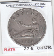 CRE3791 MONEDA ESPAÑA 5 PESETAS GOB. PROVISIONAL 1870 SNM PLATA BC - Autres & Non Classés