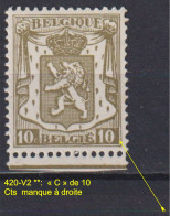 Belgique: COB N° 420 V2: Neuf, **, Sans Charnière. TB !!! - 1931-1960