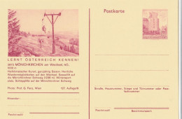 Österreich Bild-Postkarte (Ganzsache) 127/9:  2872 MÖNICHKIRCHEN Am Wechsel, NÖ, Sessellift, 1973 - Briefkaarten