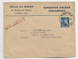 MERCURE 50C BLEU FONCE SEUL LETTRE PARIS 78 13.8.1939 TARIF IMPRIME URGENT PEU COMMUN - 1938-42 Mercure