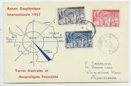 TAAF TERRES AUSTRALES 5FR+10FR+15FR LETTRE ENTETE ANNEE GEOPHYSIQUE INTERNATIONALE 1957 TERRE ADELIE 15.1.58 - Covers & Documents