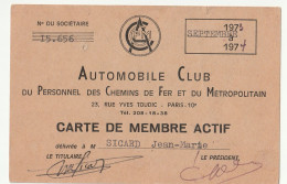 Fixe Carte Membre Automobile Club Personnel Chemins De Fer Et Métropolitain Métro Paris - Cartes De Membre