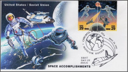 USA 1992 Space Accomplishments, United States & Soviet Union,Russia,Space Station,Satellite,Rocket,FDC,Cover (**) RARE - Covers & Documents