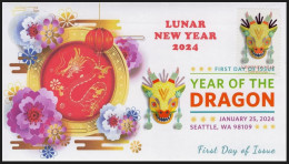 USA 2024 New Year Of Dragon,MS Zodiac,Mythical Creature, Digital Label FDC,Seattle, Cover (**) - Storia Postale