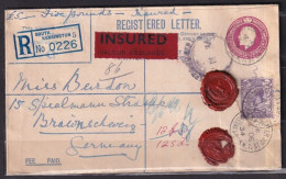 GREAT BRITAIN.  1934/Gloucester, Insured Letter, Uprated Envelope To Abroad Mail/full Wax-seals. - Covers & Documents