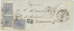 BELGIQUE - 1867 3x N°17 10c Gris (dont Une Paire) Sur Petite Enveloppe D'EECLOO (losange 108) Pour Besançon, France - 1865-1866 Perfil Izquierdo