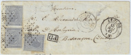 BELGIQUE - 1867 3x N°17 10c Gris (dont Une Paire) Sur Petite Enveloppe D'EECLOO (losange 108) Pour Besançon, France - 1865-1866 Profile Left