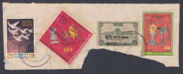 Bangladesh 1973 Used On Paper, Handstamp Overprint On Pakistan Stamps, Iranian Monarchy, Horse, Statue, Hockey Sports - Bangladesh
