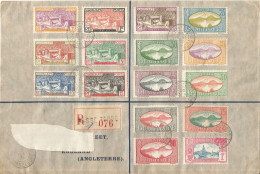 GUADELOUPE - SPECTACULAR 5 FR. 77 CENT. 16 STAMP FRANKING  ON REGISTERED COVER TO THE UK - 1938 - Lettres & Documents