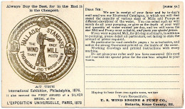 XIX C. US Unposted One Cent Postal Card Halladay Standard WIND MILL "U.S. Wind Engine & Pump CO., Batavia, Kane County" - Lettres & Documents