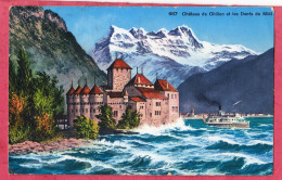 Swiss. Chateau De Chillon Et Les Dents Du Midi- Small Size, Divided Back, Ed. +S N°667. Cancelled And Mailed - Veytaux