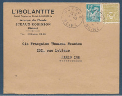Lettre Affr. 1 F Arc De Triomphe Et 1 F Iris Tàd Sceaux 4.12.1944 - 1944-45 Triomfboog
