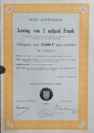 Stad Antwerpen - Lening 1966-1976 -  25 000 Francs - 7 % Unissued - Autres & Non Classés