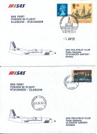 Norway - Scotland SAS First Fokker 50 Flight Stavanger - Glasgow 1-6-1992 And Return 2 Covers - Lettres & Documents