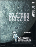 Austria 2019. 50 Years Of The Apollo 11 Mission To The Moon (MNH OG) S/S - Neufs