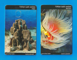 Turkey- Turk Telekom- Turkish Sea Life. Tuplu Kurt & Sunger- Prepaid Phone Card Used By 50  Units- Lot Of 2 Cards. - Turkey