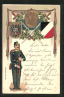 Präge-AK Soldat Mit Gewehr, Wappen, Wilhelm II.  - Guerre 1914-18