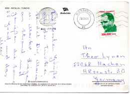 65163 - Türkei - 2001 - 500.000L Atatürk EF A AnsKte MANAVGAT -> Deutschland - Briefe U. Dokumente