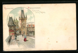 Lithographie Prag / Praha, Kleinseitner Brückentürme  - Tchéquie