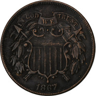 États-Unis, 2 Cents, Union Shield, 1867, Philadelphie, Bronze, TTB, KM:94 - 2, 3 & 20 Cent