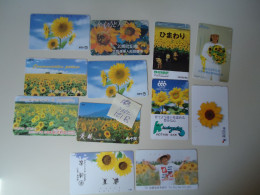 JAPAN   NNT TICKETS METRO BUS TRAINS CARDS    LOT OF  12 FLOWERS SUNFLOWER FLOWERS - Japon