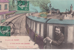 C7-75) JE  PARS DE PARIS ET VOUS ENVOIE MES AMITIES  - TRAIN - GARE - VOYAGEUR - EN  1908 - Transport Urbain En Surface