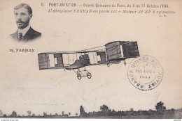 PORT AVIATION GRANDE QUINZAINE DE PARIS DU 7 AU 21 OCTOBRE 1909 - L ' AEROPLANE FARMAN EN PLEIN VOL - Meetings