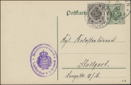 Dienstpostkarte P 12/06 Ziffer 5 Pf. DV 5 13, DUNNINGEN 2.1.1917 Nach Stuttgart - Entiers Postaux