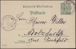 Württemberg P 37 Ziffer 5 Pf. Mit DV 11 9 96, WALDENBURG In WÜRTTEMBERG 28.1.97 - Postal  Stationery