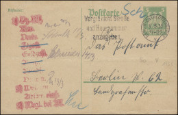 Postkarte P 156I Adler 5 Pf. Grün, Ortspostkarte BERLIN-CHARLOTTENBURG 9.3.1933 - Autres & Non Classés