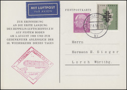 Festpostkarte Zeppelin-Gedenk-Feier 1. Landung Echterdingen, Stuttgart 17.8.1958 - Zeppelins
