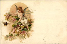 Lithographie Engel, Blumen, Hummel - Anges