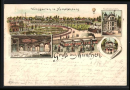 Lithographie München, Volksgarten In Nymphenburg, Ballon  - Montgolfières