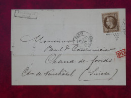 DQ5 FRANCE  LETTRE  1859 ETOILE DE PARIS N° 1 A CHAUX DE FOND  SUISSE +30C +AFF. INTERESSANT+ - 1849-1876: Période Classique