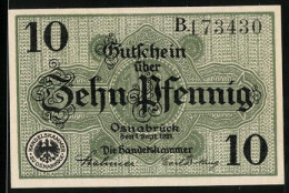 Notgeld Osnabrück 1921, 10 Pfennig, Hintergrund-Monogramm Handelskammer Zu Osnabrück  - [11] Emissions Locales