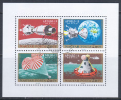 Hungary 1970 Mi# 2594-2597 A Klb. Used - Sheet Of 4 (2 X 2) - Apollo 13 / Space - Europe