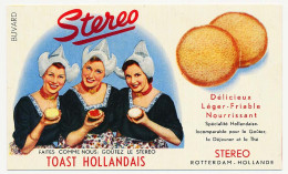 Buvard 16 X 9.6 Le Toast Hollandais STEREO Rotterdam Hollande  Photo De 3 Hollandaises En Costumes - Biscottes